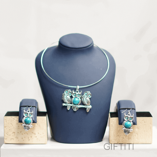 Picture of Floral Statement Necklace And Earring Design In Owl
