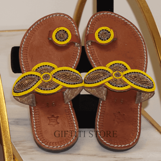 Picture of Women African Handmade Casual Footwear Yellow and Black Pattern