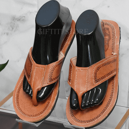 Picture of Mens Handmade Light Brown Casual Leather Slippers