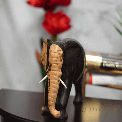 Picture of Realistic DoubleShaded Elephant Wood Sculpture
