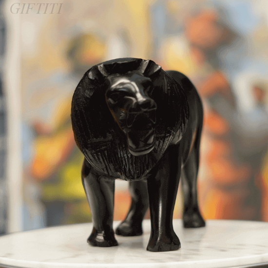 Picture of Black Woodcarving Lion For Home And Office