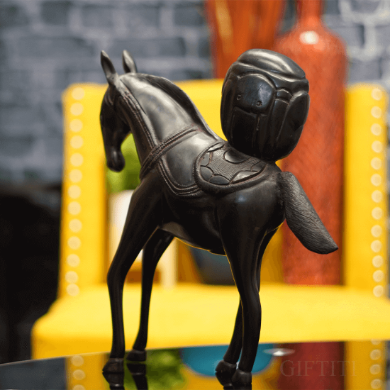 Picture of Ebony Wood Horse with a Saddle and water FlaskBag