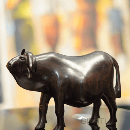 Picture of Wooden Standing Buffalo statue