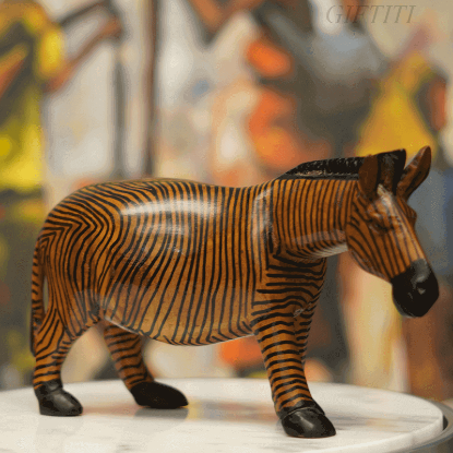 Picture of Black and Brown Wooden Standing Zebra statue