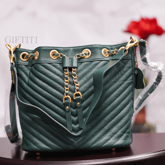 Picture of Antique Green Leather Bag For Female